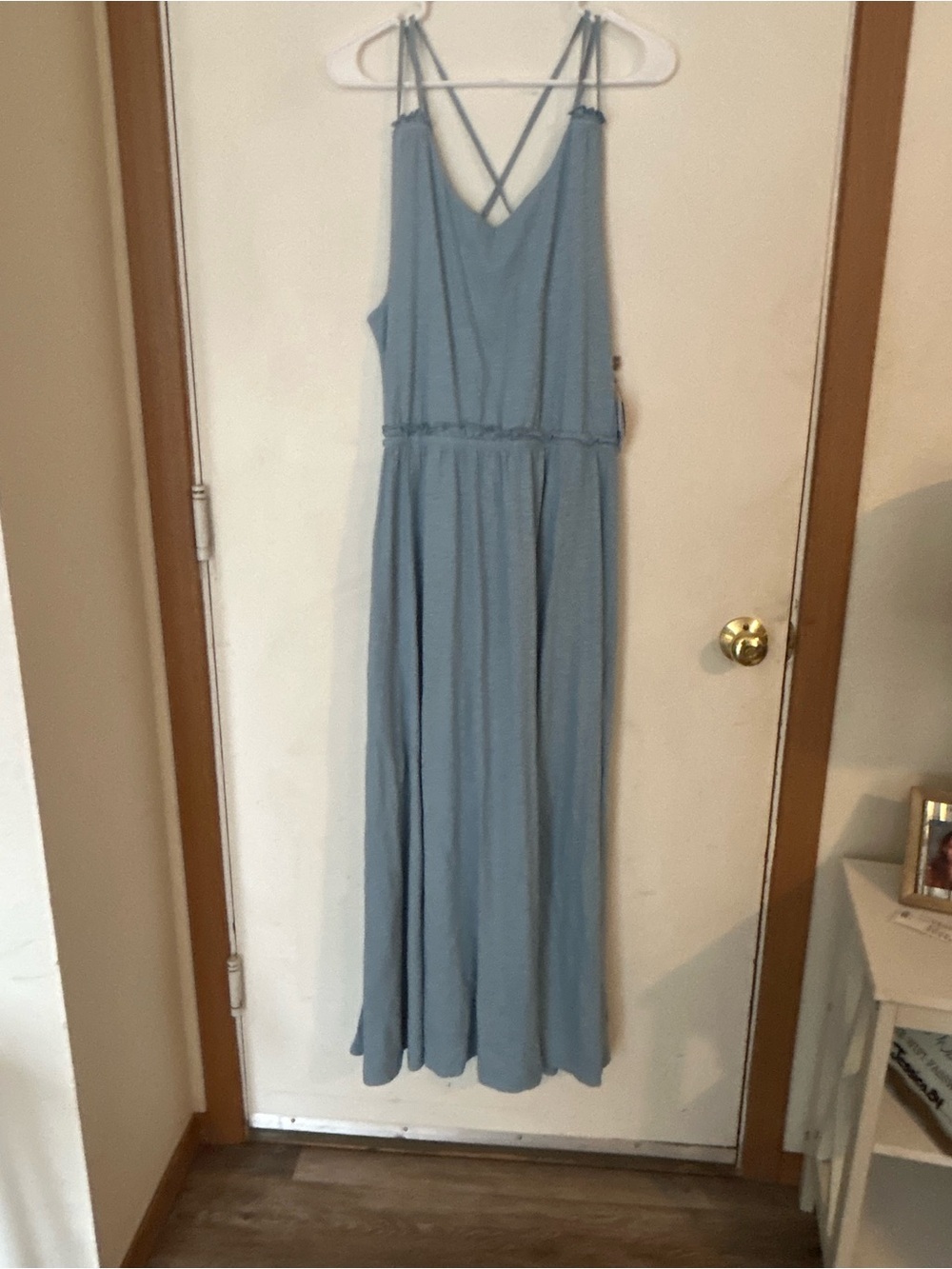 NWT Dip XL Organic Cotton Blue Sleeveless Maxi Dress with Crisscross Back